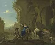 Italianate Landscape with Travellers by a Stream with Cattle 1652 By Jan Asselijn