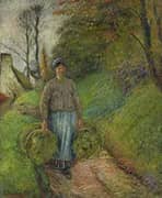 Peasant Woman Carrying Two Bundles of Hay By Camille Pissarro