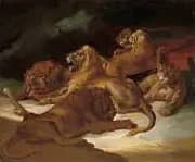Lions in a Mountainous Landscape By Theodore Gericault