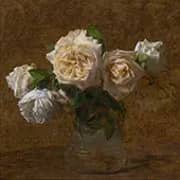 Yellow Pink Roses in a Glass Vase By Henri Fantin-Latour