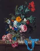 Still Life with Flowers and a Clock By Willem van Aelst