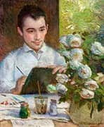 Pierre Painting a Bouquet By Marie Bracquemond