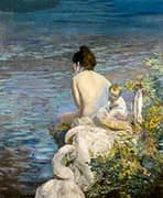 Bather with Child and Swan by the Sea By Paul Albert Besnard