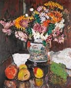 Still Life of Chrysanthemums in a Chinese Vase By Leslie Hunter