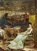 Interior of a Salon with a Lady Holding a Fan By Frans Verhas