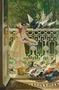 Little Girl Feeding Pigeons on a Sunny Balcony By Frans Verhas