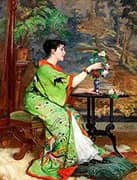Young Woman in Kimono in an Interior By Frans Verhas