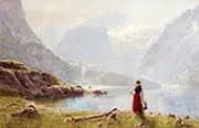 A Young Girl by a Fjord 2 By Hans Dahl