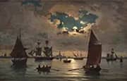 Moonlit Harbour 1857 By Hans Dahl