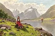 Young Norwegian Woman on the Bank of a Fjord By Hans Dahl