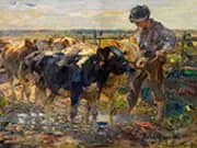 Shepherd with Young Cattle 1900 By Heinrich von Zugel