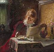 A Woman Reading at the Tea Table Hanna Lucia Bauck By Bertha Wegmann