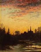Church at Sunset Hyde Park Massachusetts By John Joseph Enneking