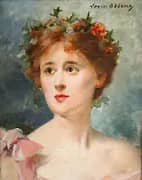 Portrait of a Elegant Woman with a Crown of Flowers By Louise Abbema