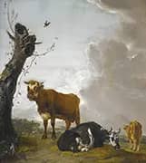 A Young Bull and Two Cows in a Meadow By Paulus Potter