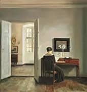 Interior with The Painters' wife Sitting at The Piano By Carl Holsoe