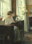 Interior with The Artist's wife Reading at The Window By Carl Holsoe