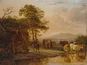 Evening Landscape with Cattle and Peasants Dancing to the Sound of a Pipe By Paulus Potter