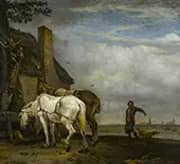 Two Horses in Front of the House By Paulus Potter