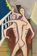 Three Nude Figures in the Staircase By Karl Hofer