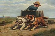 Boy with a Dog Cart By Henriette Ronner Knip