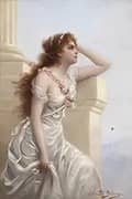 A Young Beauty with a Wreath of Roses By Edouard Bisson