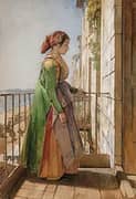 A Greek Girl Standing on a Balcony 1840 By John Frederick Lewis