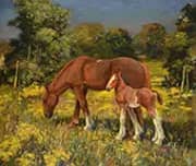 Horses in a Norfolk Landscape By Edward Seago