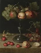 Still Life with Pears an Apple an Apricot and Walnuts By Clara Peeters