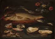 Still Life with Fish Sea Food and Flowers By Clara Peeters