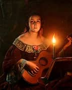 A Woman Playing Guitar By Petrus van Schendel