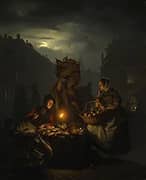 Market Scene by Night 1844 By Petrus van Schendel