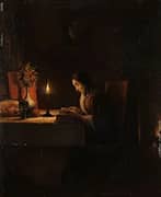 Reading by Candlelight 1870 By Petrus van Schendel