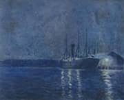 Nocturnal Shipping Scene By Charles David Jones Bryant