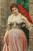 A Young Lady with a Red Fan 1897 By Eugene de Blass