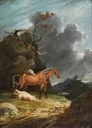 Horses and Cow in a Stormy Landscape By George Arnald