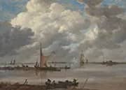 Estuary with Fishing Boats and Two Frigates By Jan van Goyen