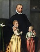 Portrait of a Gentleman and his Two Children c1572 By Giovanni Battista Moroni
