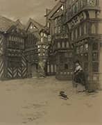 A Servant and her Dogs Waiting Outside Moreton Old Hall By Cecil Aldin