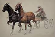 Trotting Horses Harnessed By Cecil Aldin