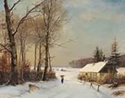 Winter Landscape with a Woman on a Road near a House 1871 By Anders Andersen-Lundby