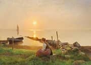 A Young Woman Watches the Sun Set Over an Inlet 1898 By Hans Ole Brasen