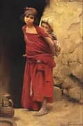 A Young Algerian Girl Carrying a Child By Gabriel Ferrier