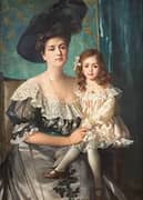 Portrait of an Elegant Lady with Her Daughter in a Parlour 1906 By Ferdinand Max Bredt