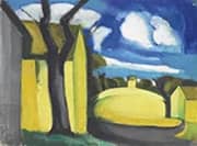 Blue Golden Bloomfield Barns By Oscar Bluemner