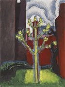 Young Tree in Red Courtyard 1919 By Oscar Bluemner