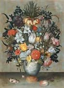 Chinese Vase with Flowers Shell and Insects By Ambrosius Bosschaert