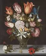 Flowers in a Glass By Ambrosius Bosschaert