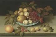 Peaches Apples Apricots and Grapes in a Wan Li Bowl By Ambrosius Bosschaert