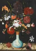 Still Life of Roses Marigolds Aquilegia By Ambrosius Bosschaert